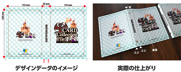 プリントネットのオリジナルバインダーデータと仕上がりイメージ